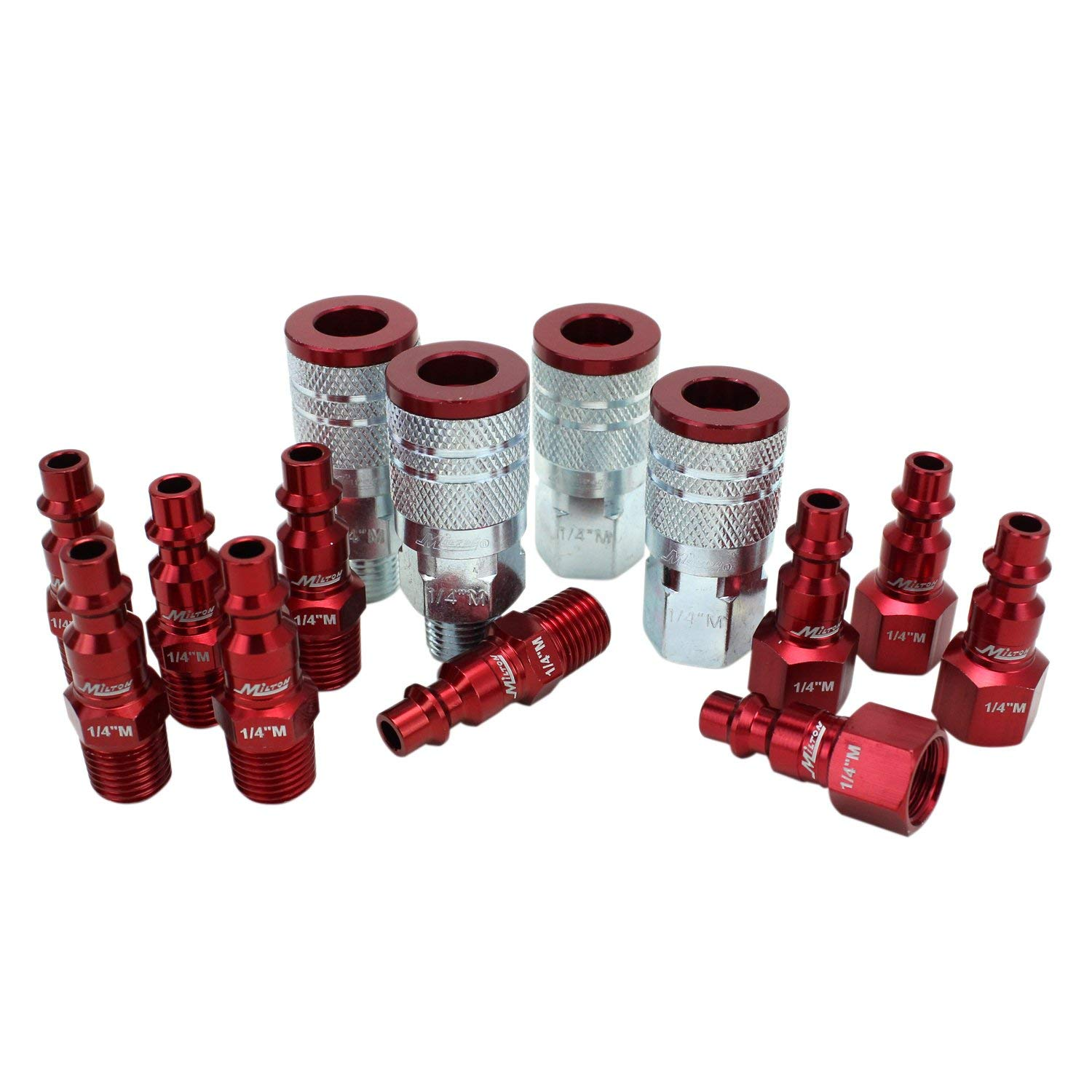 Milton S-314MKIT 14 Piece M-Style 1/4 NPT Red ColorFit Coupler & Plug Kit