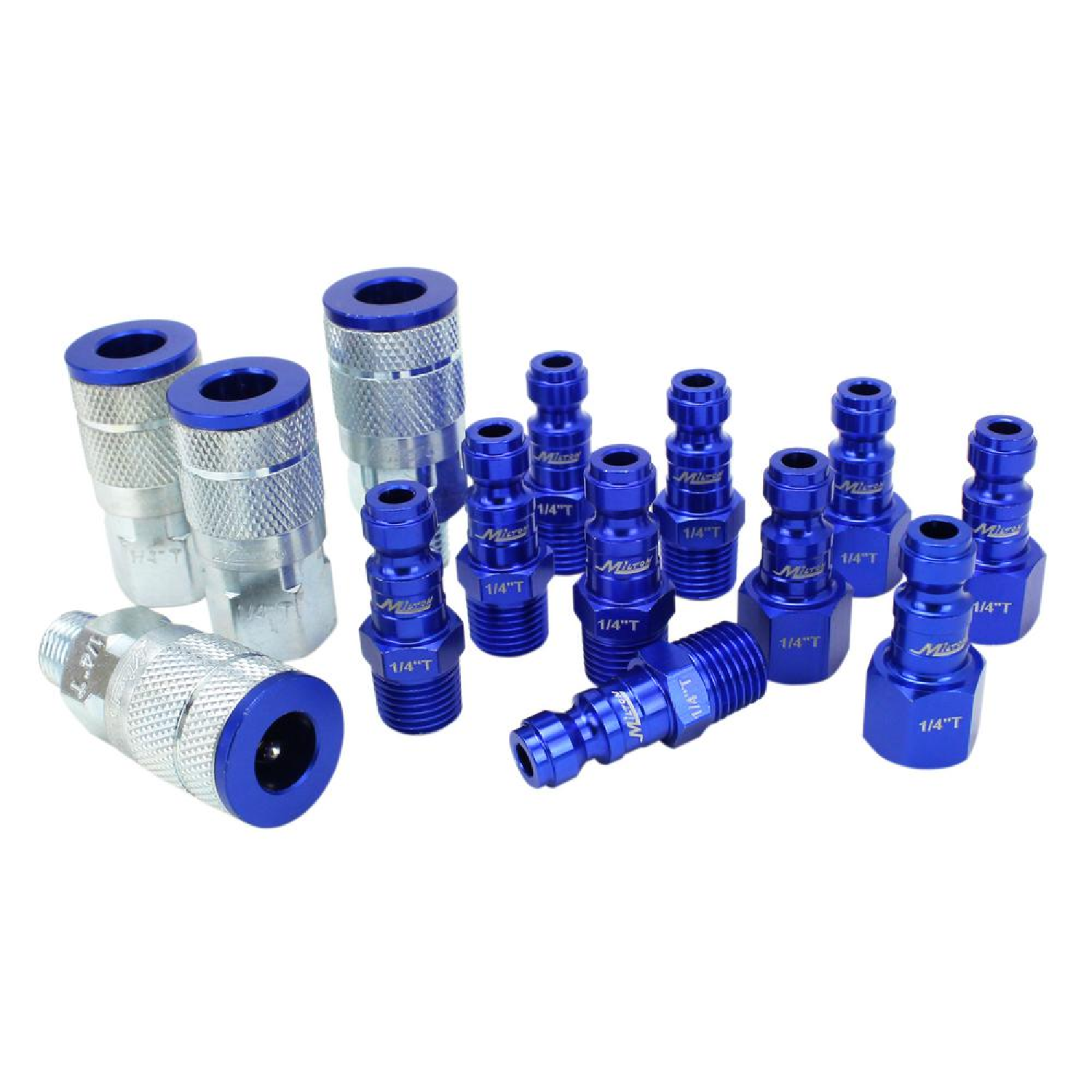 Milton S-314TKIT 14 Piece T-Style 1/4 NPT Blue ColorFit Coupler & Plug Kit